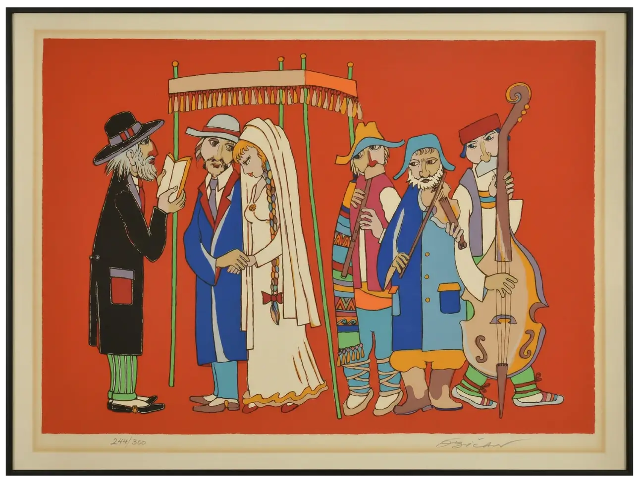 Colourful limited edition serigraph Jewish wedding scene signed original artwork West23 art gallery India