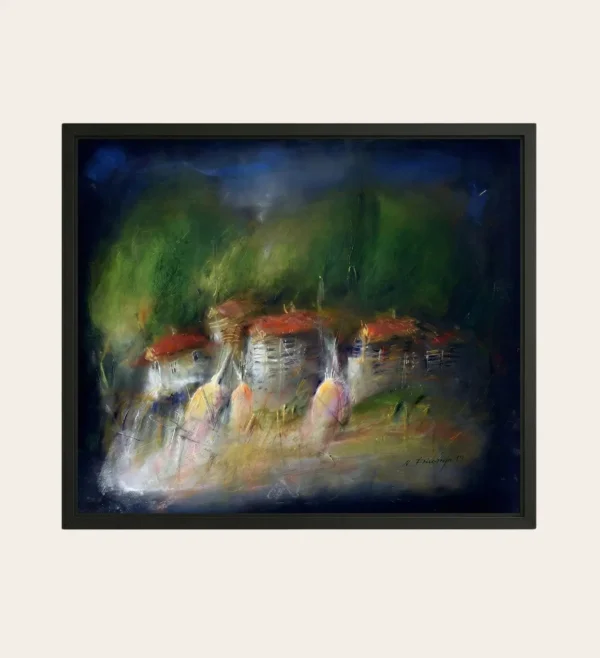 m-fandrup-village-in-the-hills-pastel-1989-west23-product-image M Fandrup Village in the Hills original pastel painting 1989 European expressionist unique artwork West 23 gallery India
