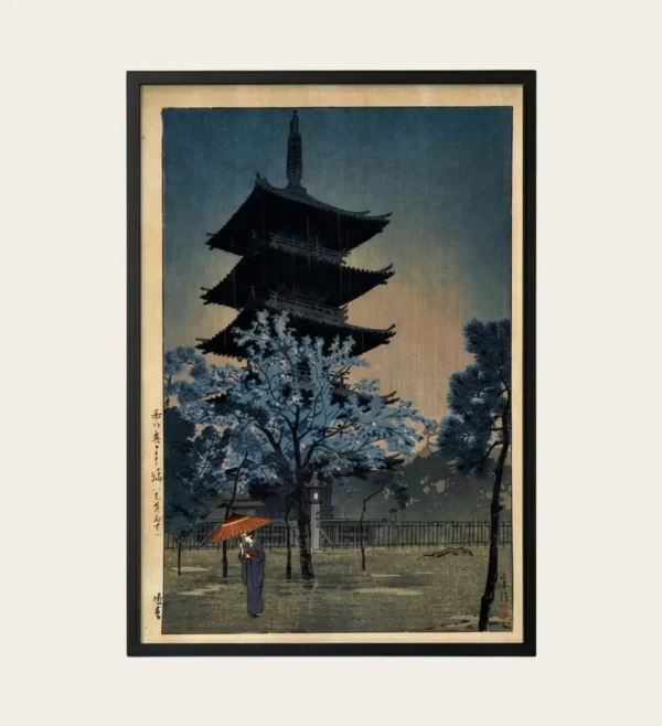 shiro-kasamatsu-pagoda-evening-rain-woodblock-print-1932-west23-product-image Shiro Kasamatsu Pagoda in Evening Rain original woodblock print 1932 Yanaka Tokyo West 23 art gallery India