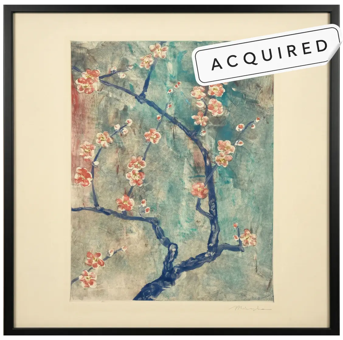 Signed original cherry blossom floral print curated western art available at West 23 gallery Chennai India